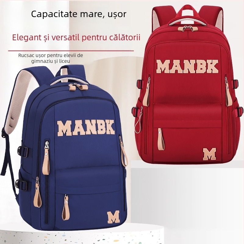 Rucsac școlar unisex cu capacitate mare, Oxford, ușor, respirabil, impermeabil, curele de umăr curbate, destinat gimnaziu și facultate