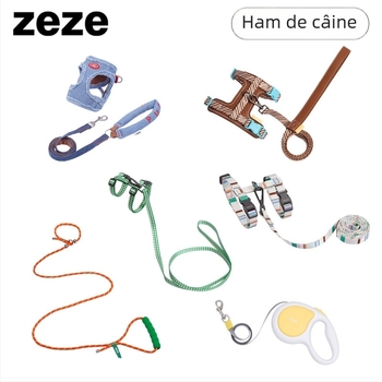 Lesă pentru câini în formă I, reglabilă, anti-ruptură, în stil vestă, pentru câini de talie mică; materiale: poliester, rășină poliacetală, aliaj de zinc