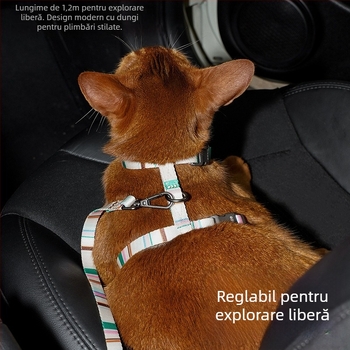 Lesă pentru câini în formă I, reglabilă, anti-ruptură, în stil vestă, pentru câini de talie mică; materiale: poliester, rășină poliacetală, aliaj de zinc