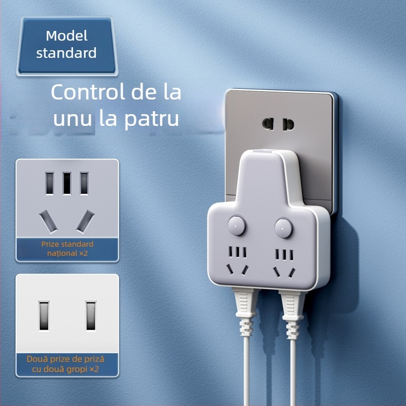 Prelungitor cu USB porturi, lampă de noapte, întrerupător independent cu afișaj de timp, 10A, 220–250V