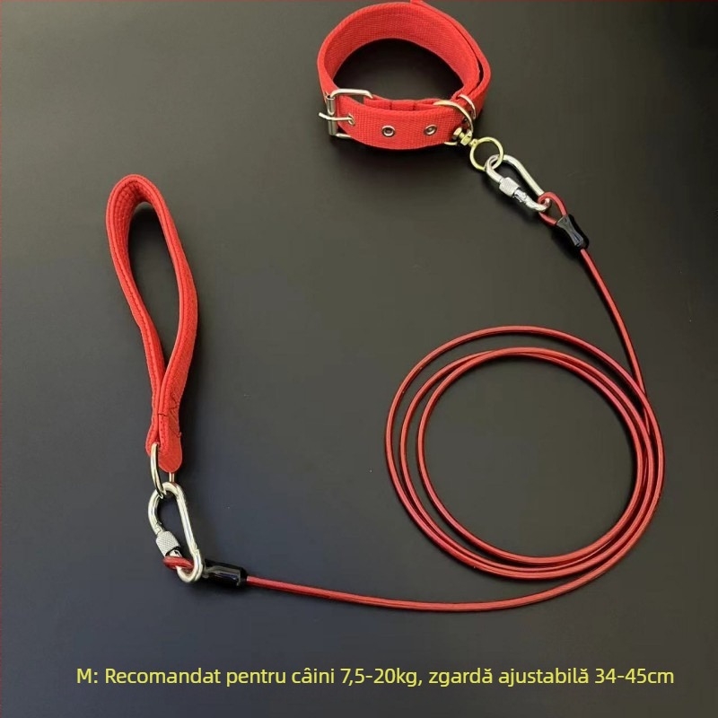 Lesa pentru câini cu lanț metalic, anti-mușcă, neretractabil, accesoriu