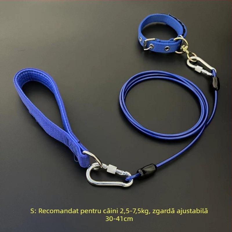 Lesa pentru câini cu lanț metalic, anti-mușcă, neretractabil, accesoriu