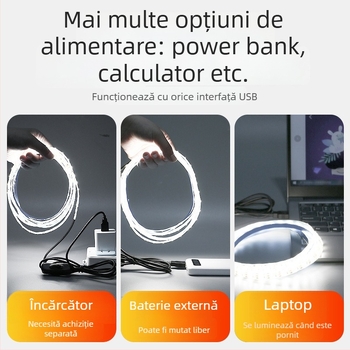 Bandă LED monocromă, cu spate autoadeziv, USB 5V, 60 LED (2835), 5W, fără reglaj intensitate, pentru fundal TV