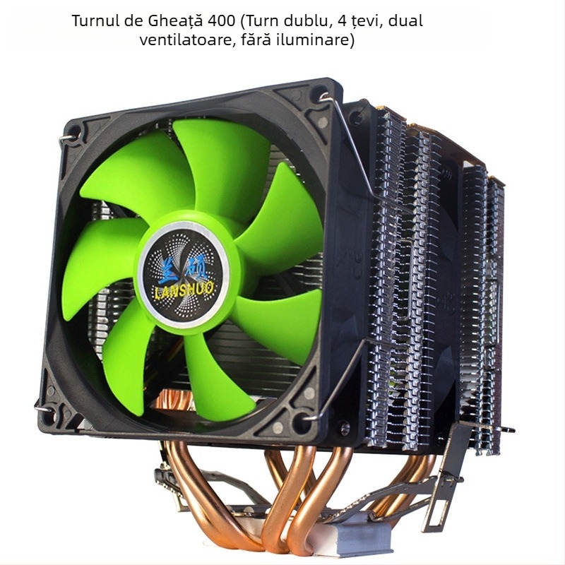 Cooler procesor Ice Tower 600, 6 țevi din cupru pentru transfer termic, îmbinare cupru-aluminiu, lagăr hidraulic, funcționare silențioasă, 2000 RPM