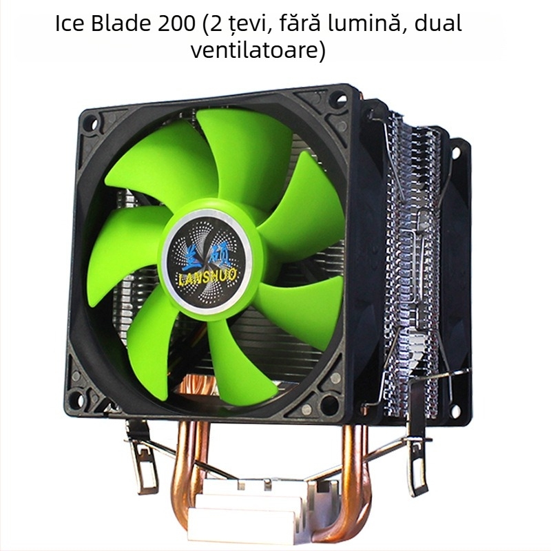 Cooler procesor Ice Tower 600, 6 țevi din cupru pentru transfer termic, îmbinare cupru-aluminiu, lagăr hidraulic, funcționare silențioasă, 2000 RPM