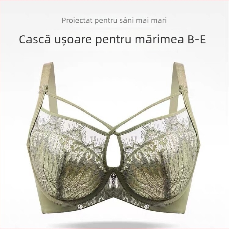 Set sutien dantelat cu Push-Up, cupe 3/4, formează cu vârf subțire sus și bază groasă, inel de oțel moale, bretele fixe