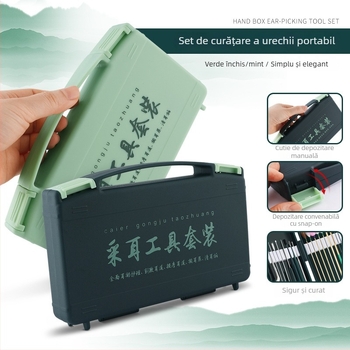 Set cu lingurițe luminoase pentru urechi pentru copii, cu lupă; materiale: oțel inoxidabil, plastic, bambus; 100 bucăți; logo imprimat