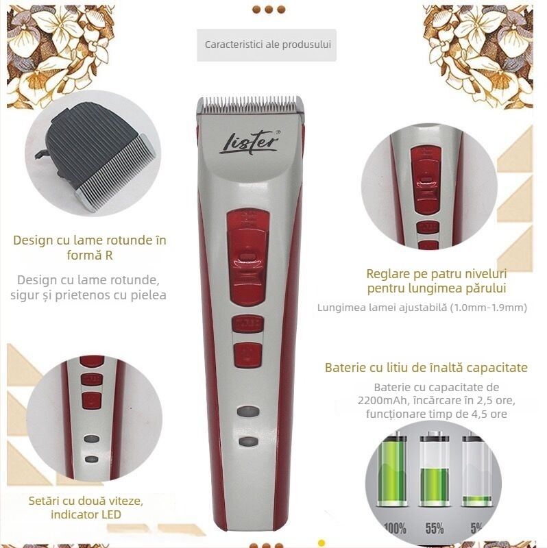 Lester mașină de tuns electrică fără fir pentru animale de companie X5/A8 – pentru câini și pisici, cu cap de lamă