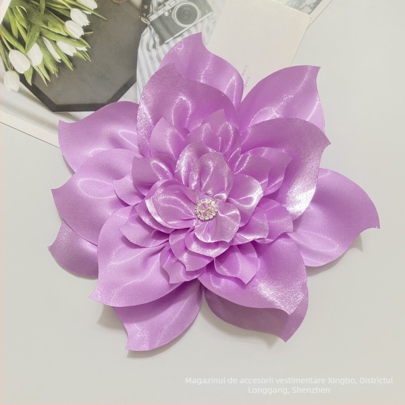 Floare mare artificială pentru păr din poliester – floare DIY din țesătură cu cristale, Xingbo