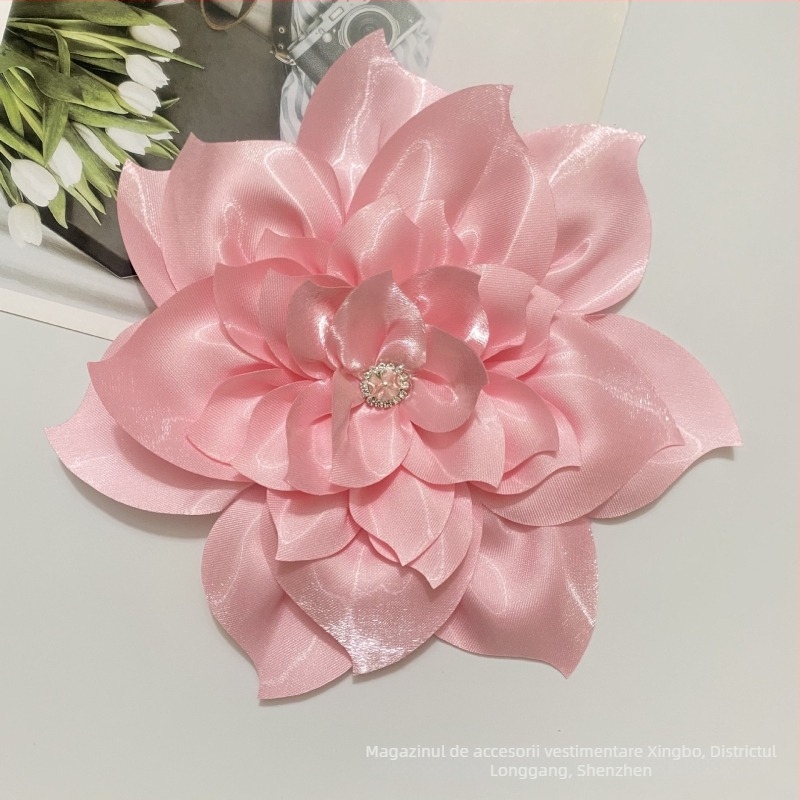 Floare mare artificială pentru păr din poliester – floare DIY din țesătură cu cristale, Xingbo