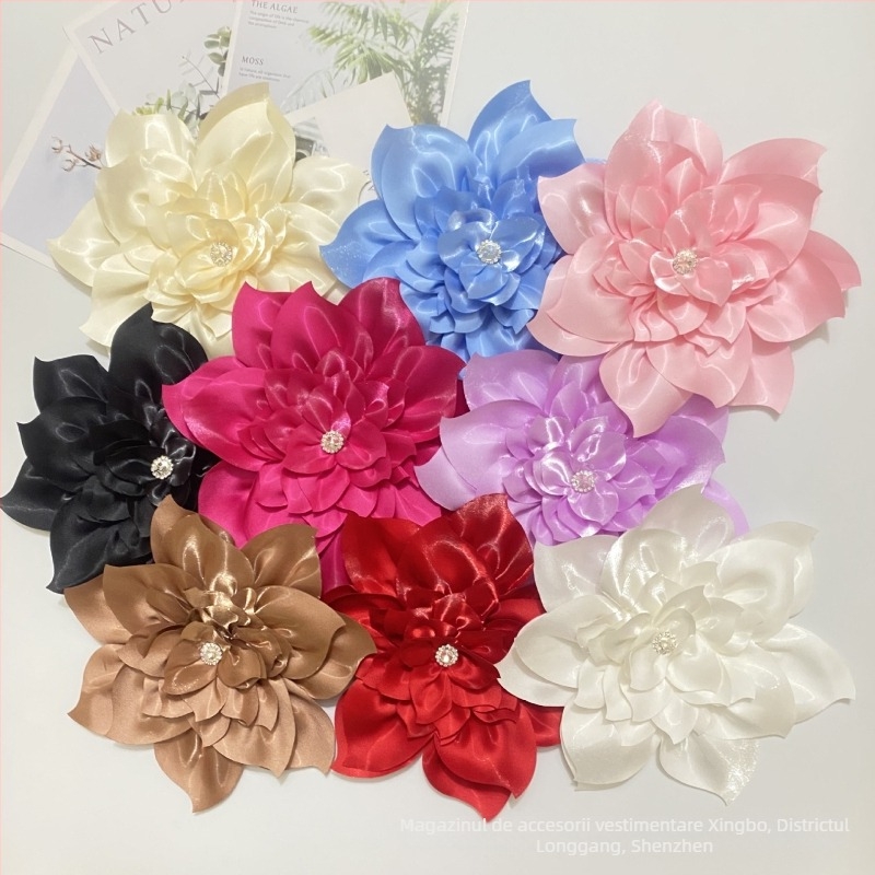 Floare mare artificială pentru păr din poliester – floare DIY din țesătură cu cristale, Xingbo