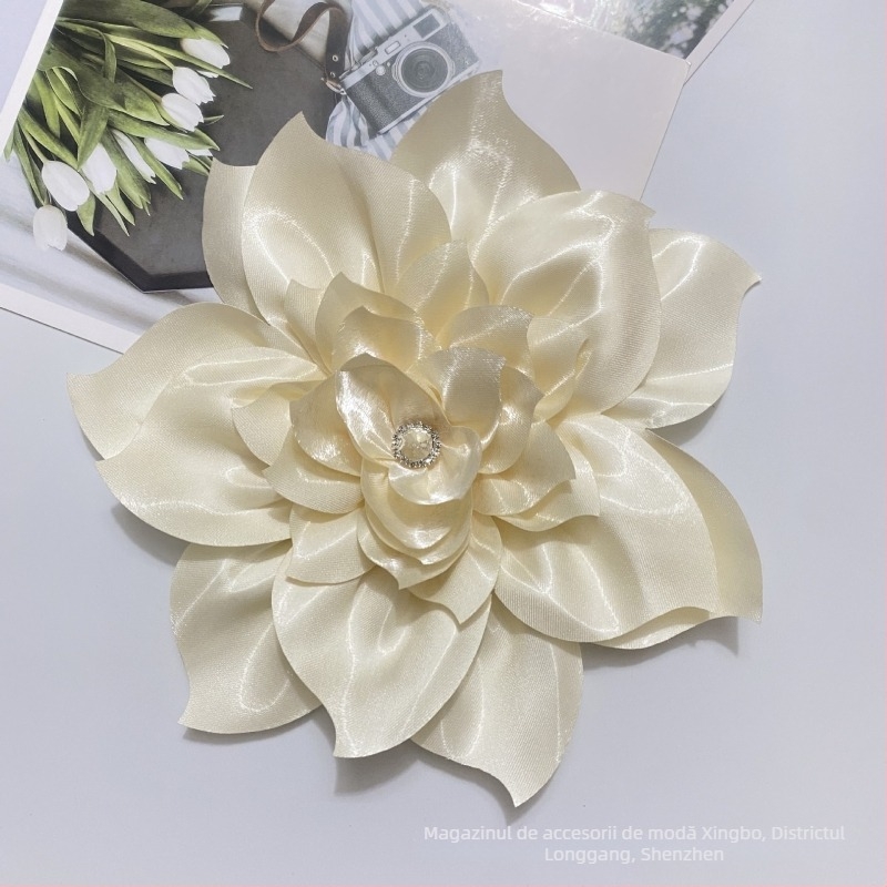 Floare mare artificială pentru păr din poliester – floare DIY din țesătură cu cristale, Xingbo