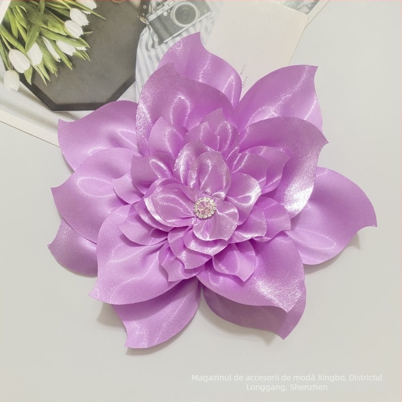 Floare mare artificială pentru păr din poliester – floare DIY din țesătură cu cristale, Xingbo