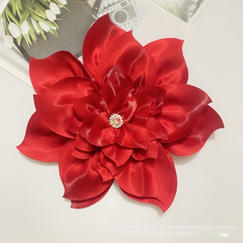 Floare mare artificială pentru păr din poliester – floare DIY din țesătură cu cristale, Xingbo