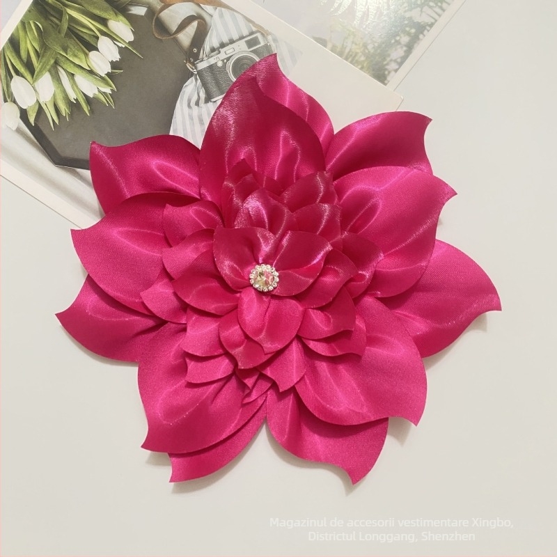 Floare mare artificială pentru păr din poliester – floare DIY din țesătură cu cristale, Xingbo
