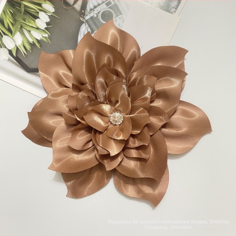 Floare mare artificială pentru păr din poliester – floare DIY din țesătură cu cristale, Xingbo