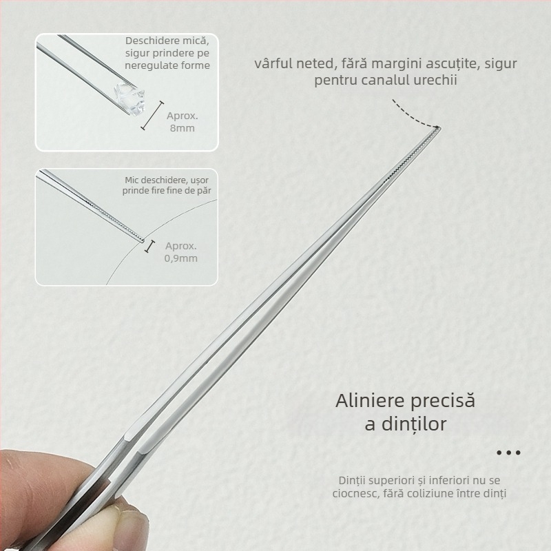 Pensetă pentru curățarea urechii din oțel inoxidabil, cu design de cot de pistol, mâner antiderapant și vârfuri dințate — pentru îndepărtarea cerumenului și a obiectelor străine, Little Plum