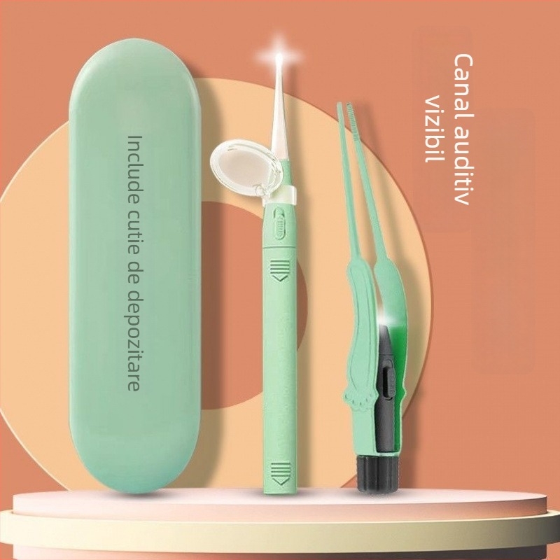 Lingură de urechi pentru copii cu lumină, vizibilă și instrument detașabil de curățare a urechii