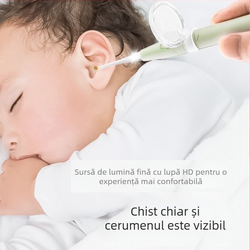 Lingură de urechi pentru copii cu lumină, vizibilă și instrument detașabil de curățare a urechii