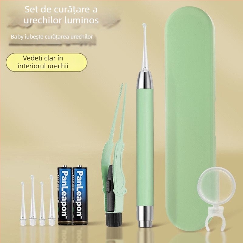 Lingură de urechi pentru copii cu lumină, vizibilă și instrument detașabil de curățare a urechii