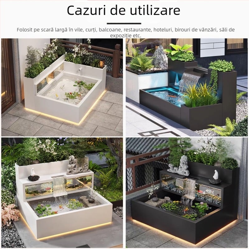 Fontană cu o singură gaură — cutie pentru flori din oțel inoxidabil cu apă curgătoare, element decorativ exterior cu circuit de apă, marcă 304a