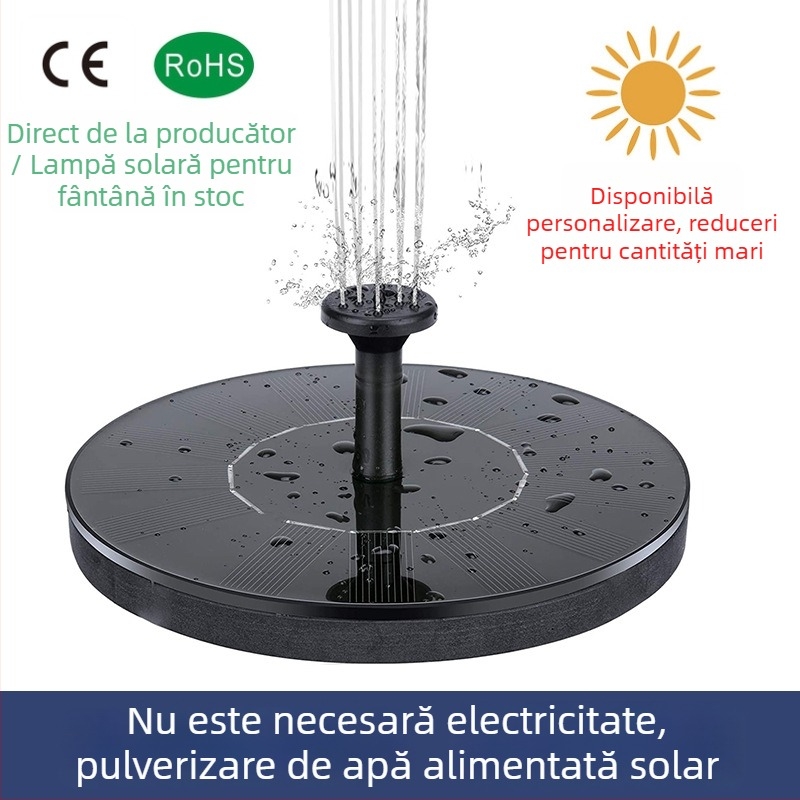 Fântână solară pentru piscine în aer liber și băi de păsări — element circular plutitor cu pompă și iluminare