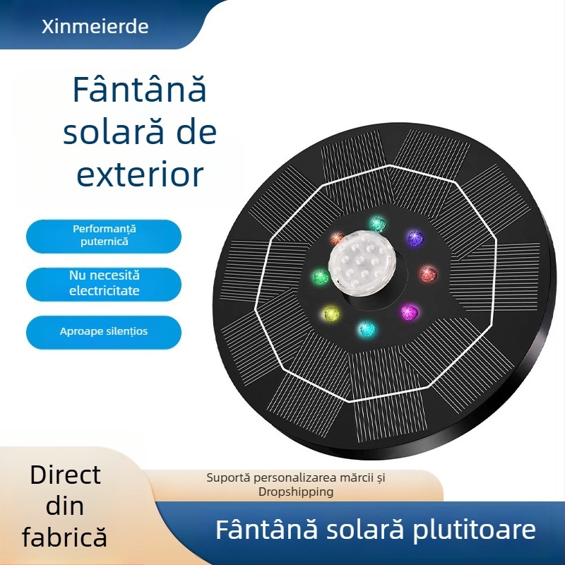 Fontană plutitoare solară pentru baie de păsări și hrănire, cu LED-uri