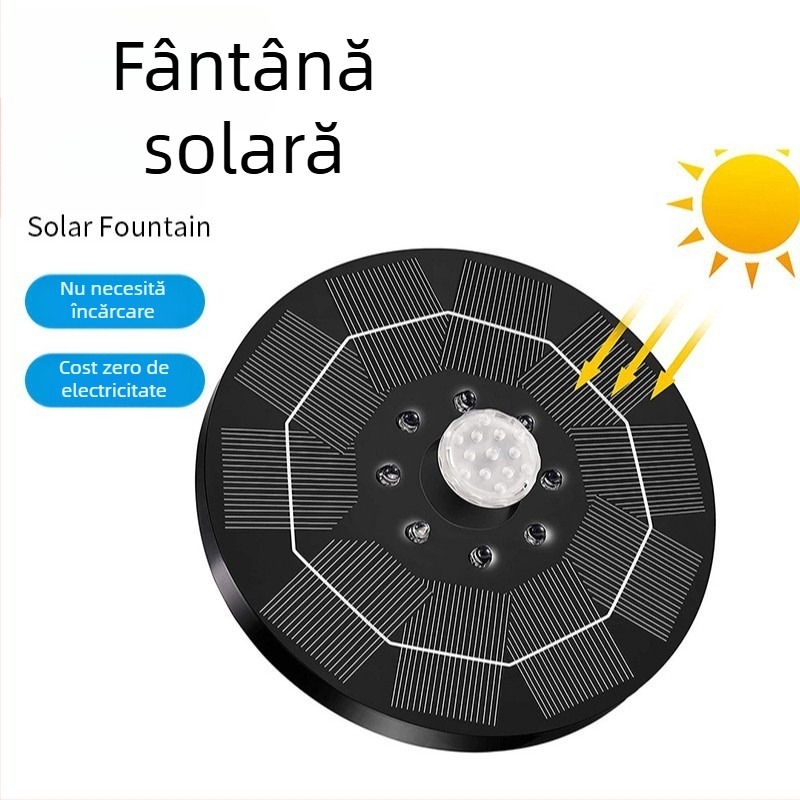 Fontană plutitoare solară pentru baie de păsări și hrănire, cu LED-uri