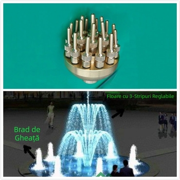 Duză reglabilă din alamă cu model de floare în trei straturi și coloană florală pentru peisaje acvatice (conexiune prin filet interior, 20°C, 5 kg, apă)