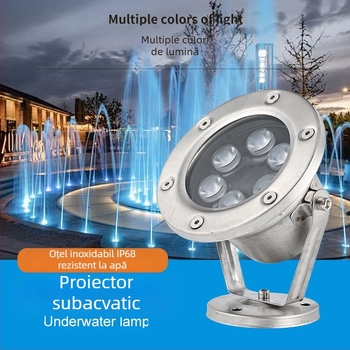 Lumină LED subacvatică cu control DMX512 RGB, carcasă din oțel inoxidabil 304, IP68, intrare 12-24V