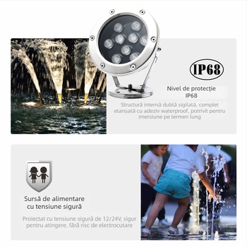 Lumină LED subacvatică pentru piscină MS-SDD, DC24V, IP68, 3–48 LED-uri, 120 lm, carcasă din oțel inoxidabil