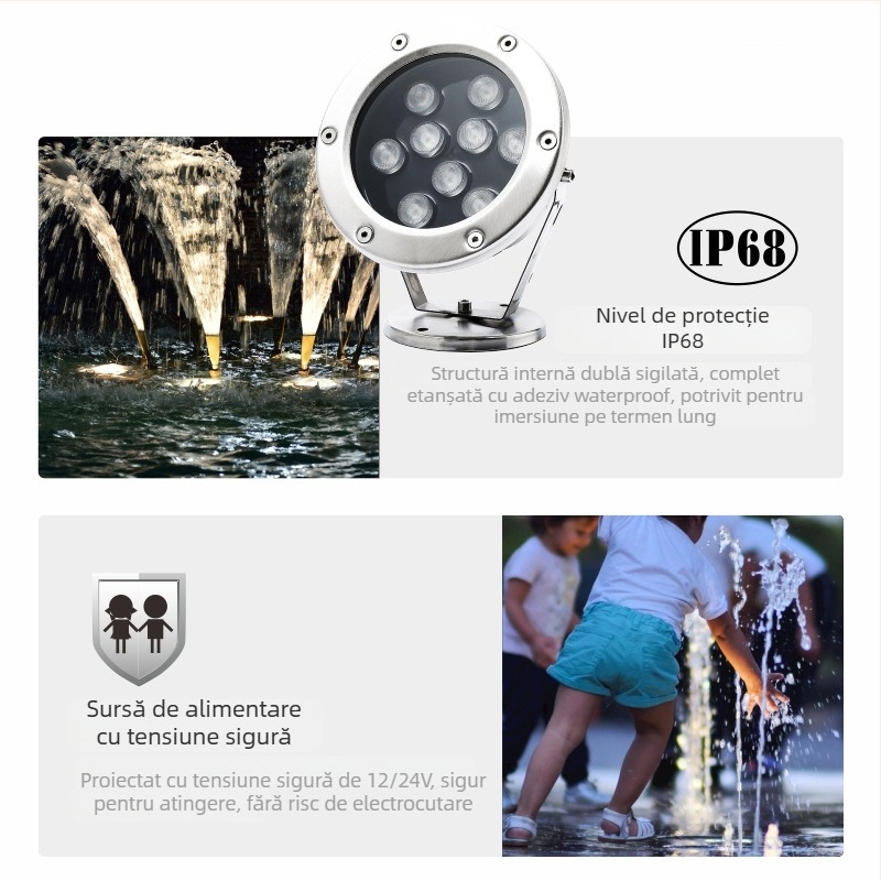 Lumină LED subacvatică pentru piscină MS-SDD, DC24V, IP68, 3–48 LED-uri, 120 lm, carcasă din oțel inoxidabil