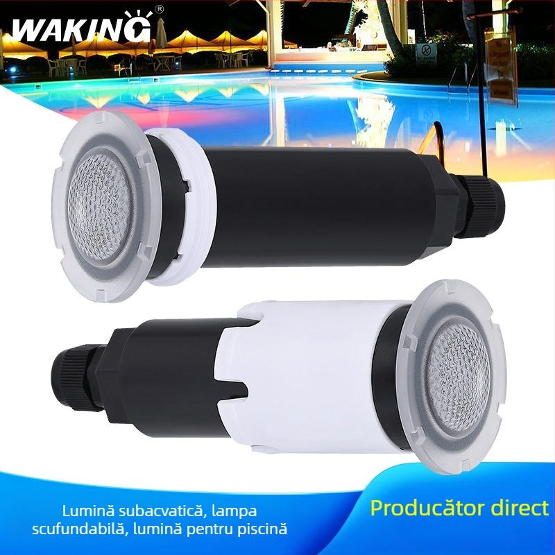 GRPC55 lampă subacvatică RGB pentru piscină, alimentare 12/24V AC/DC, LED Osram, carcasă din oțel inoxidabil IP68, reglaj intensitate prin telecomandă, aplicație mobilă și Bluetooth