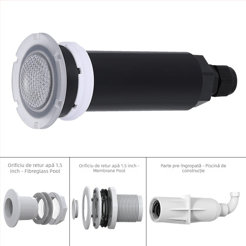 GRPC55 lampă subacvatică RGB pentru piscină, alimentare 12/24V AC/DC, LED Osram, carcasă din oțel inoxidabil IP68, reglaj intensitate prin telecomandă, aplicație mobilă și Bluetooth