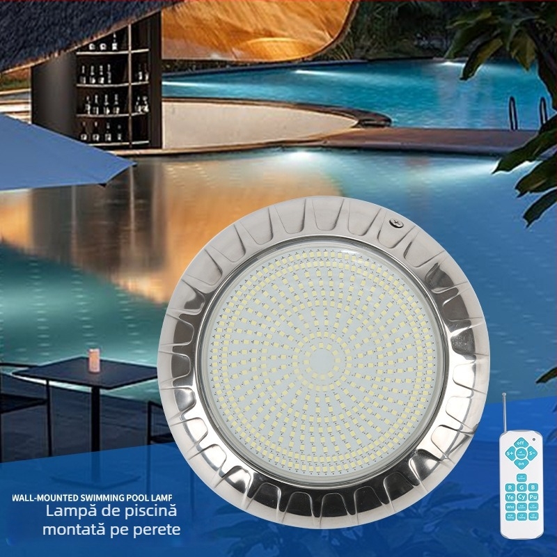 Lampa LED subacvatică pentru montaj pe perete, IP68, intrare 12V AC, dimensiuni 220×35 mm, carcasă din oțel inoxidabil + PC