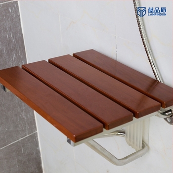 Blue Shield scaun de baie pliabil fără obstacole, cadru din lemn antiseptic și oțel inoxidabil; potrivit pentru baie, casă, spital, azil, hotel