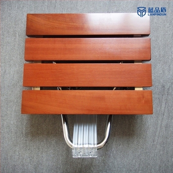 Blue Shield scaun de baie pliabil fără obstacole, cadru din lemn antiseptic și oțel inoxidabil; potrivit pentru baie, casă, spital, azil, hotel