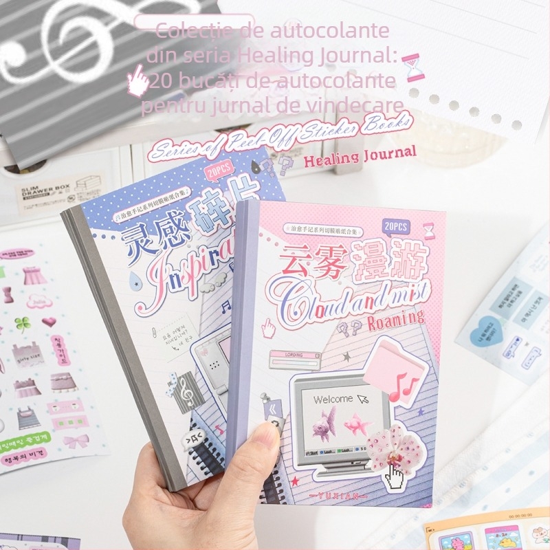 Carte cu autocolante pentru decor DIY – motive tăiate din film, stil INS cu modele în engleză pentru planificator și husă de telefon (Brand: Yuyan; Material: hârtie; Meșteșug: autocolante, imprimare, făcut manual; Număr de produs: Yuyan--Healing Handwritte
