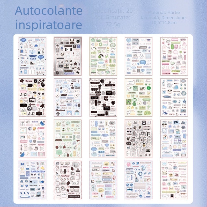 Carte cu autocolante pentru decor DIY – motive tăiate din film, stil INS cu modele în engleză pentru planificator și husă de telefon (Brand: Yuyan; Material: hârtie; Meșteșug: autocolante, imprimare, făcut manual; Număr de produs: Yuyan--Healing Handwritte