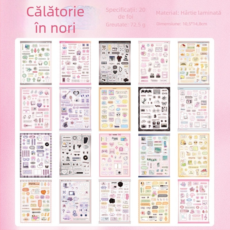 Carte cu autocolante pentru decor DIY – motive tăiate din film, stil INS cu modele în engleză pentru planificator și husă de telefon (Brand: Yuyan; Material: hârtie; Meșteșug: autocolante, imprimare, făcut manual; Număr de produs: Yuyan--Healing Handwritte