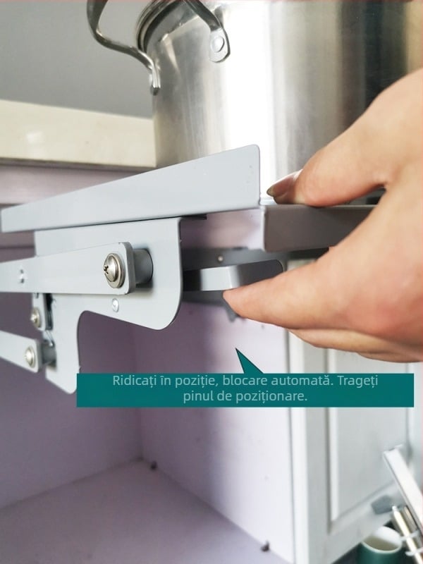 Sistem de ridicare pentru dulap de bucătărie cu coș tras și raft pentru storcător/mixer – Yue Dun, oțel din carbon vopsit, stil nou chinezesc