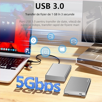 Carcasă externă SATA pentru hard disk, din aluminiu solid, USB-C, până la 4TB, USB 3.0 5Gbps