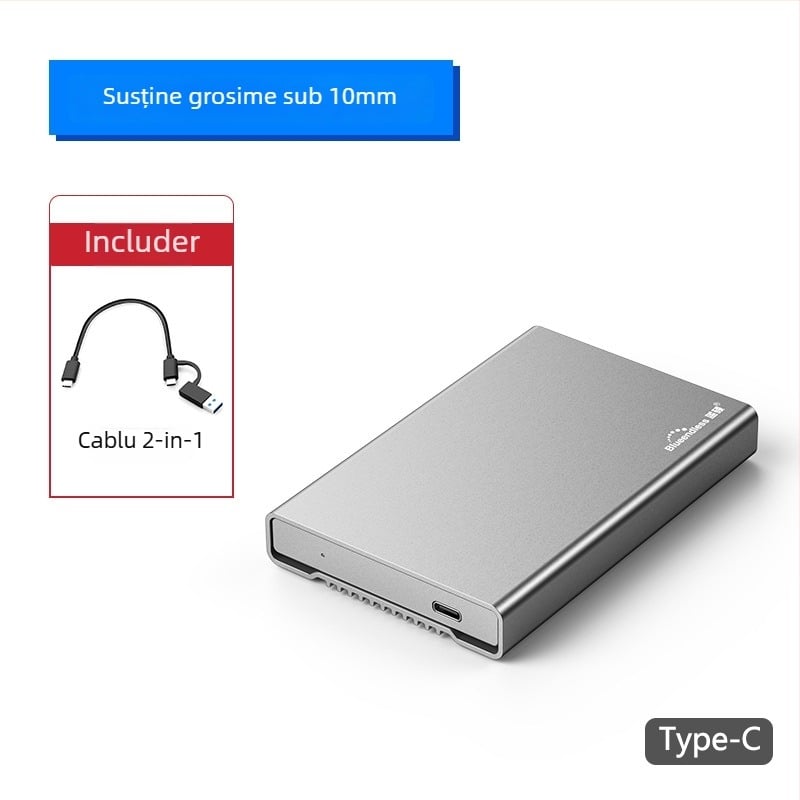 Carcasă externă SATA pentru hard disk, din aluminiu solid, USB-C, până la 4TB, USB 3.0 5Gbps