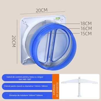 Supapă de control cu încuietoare dublă pentru hota de bucătărie universală — ieșire aer, conductă de evacuare, stil modern minimalist