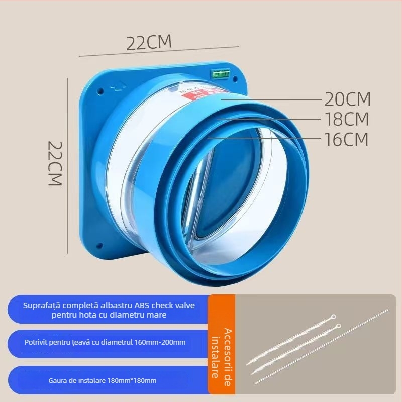 Supapă de control cu încuietoare dublă pentru hota de bucătărie universală — ieșire aer, conductă de evacuare, stil modern minimalist