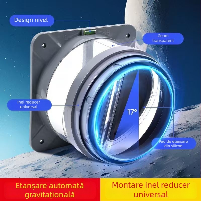 Supapă de control cu încuietoare dublă pentru hota de bucătărie universală — ieșire aer, conductă de evacuare, stil modern minimalist