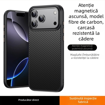 Husă iPhone cu finisaj carbon, compatibil MagSafe, carcasă PC+TPU, design două în unu, prindere magnetică, protecție anti-cădere, antiamprente, personalizabil