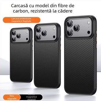 Husă iPhone cu finisaj carbon, compatibil MagSafe, carcasă PC+TPU, design două în unu, prindere magnetică, protecție anti-cădere, antiamprente, personalizabil