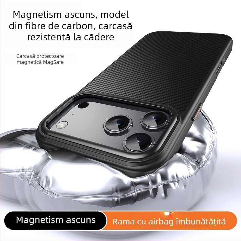 Husă iPhone cu finisaj carbon, compatibil MagSafe, carcasă PC+TPU, design două în unu, prindere magnetică, protecție anti-cădere, antiamprente, personalizabil