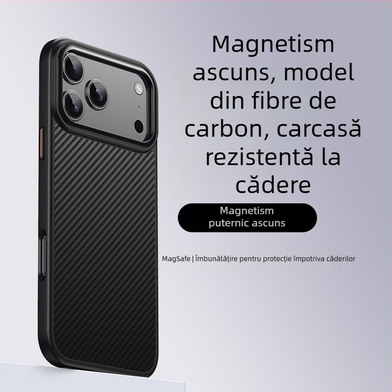Husă iPhone cu finisaj carbon, compatibil MagSafe, carcasă PC+TPU, design două în unu, prindere magnetică, protecție anti-cădere, antiamprente, personalizabil